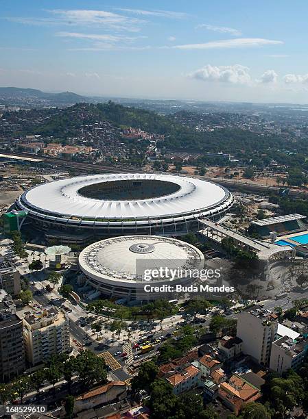 Aerial view of the Mario Filho stadium on May 10, 2013 in Rio de Janeiro, Brazil. . The Maracana stadium will host the upcomig Confederations Cup,...