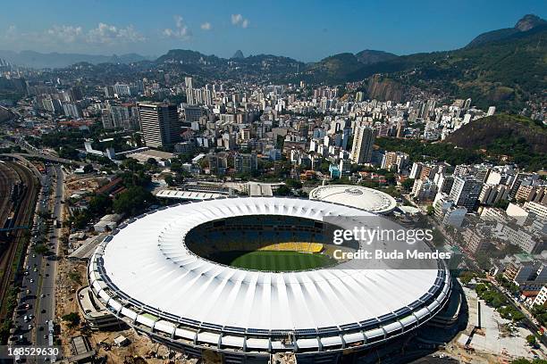 Aerial view of the Mario Filho stadium on May 10, 2013 in Rio de Janeiro, Brazil. . The Maracana stadium will host the upcomig Confederations Cup,...