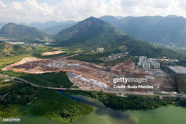 Aerial view of 2016 Olympic Village under construction on May 10, 2013 in Rio de Janeiro, Brazil.