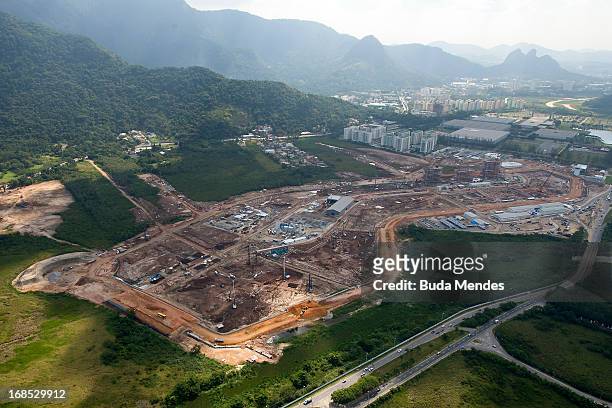 Aerial view of 2016 Olympic Village under construction on May 10, 2013 in Rio de Janeiro, Brazil.