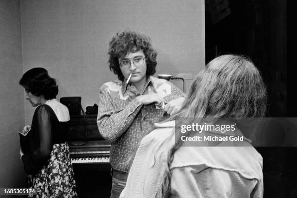 Singer and composer Randy Newman photographed backstage after his performance in Lincoln Center's Avery Fisher Hall, circa 1973 in New York City, New...