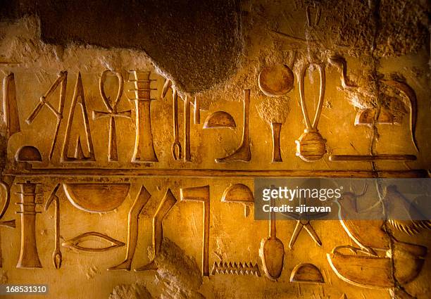 two rows of egyptian hieroglyphics - eygpt stockfoto's en -beelden