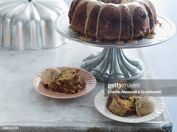 cranberry walnut espresso cake slices - mocha ice cream stock pictures, royalty-free photos & images