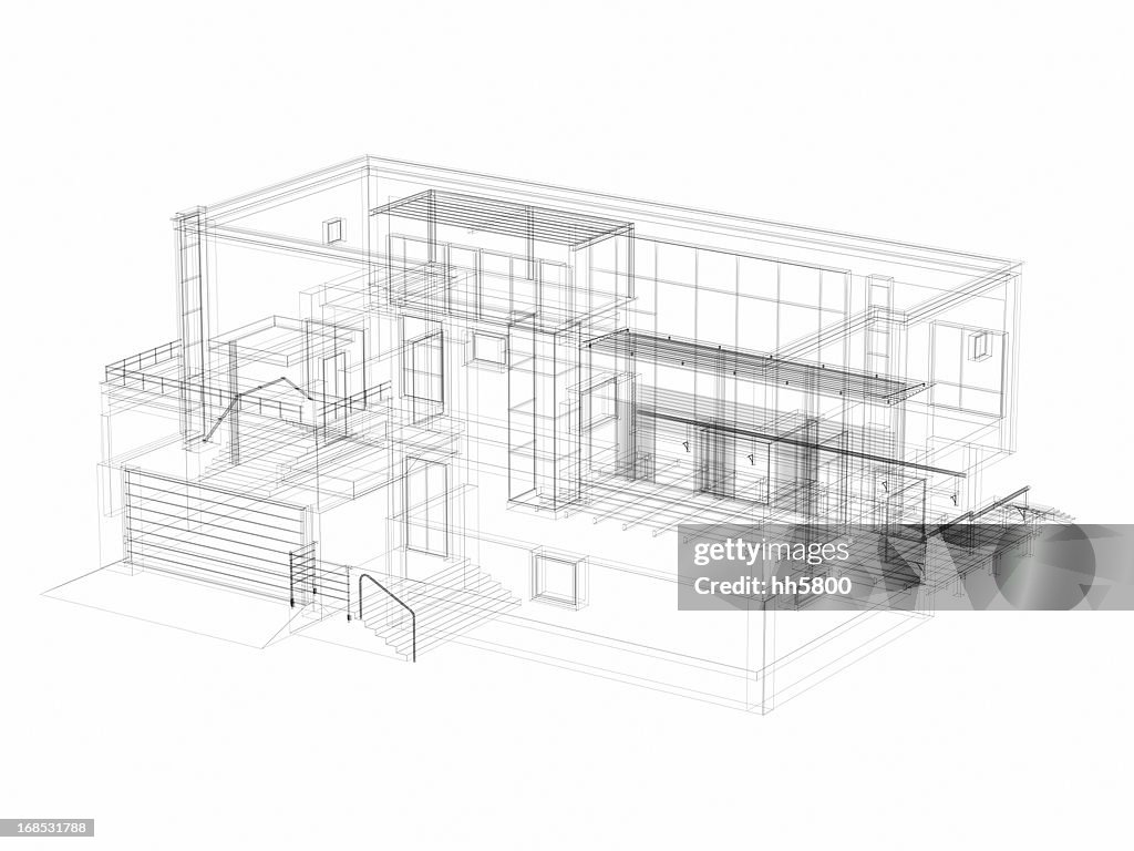 3D Sketch architecture abstract Villa