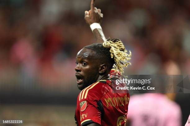 Tristan Muyumba of Atlanta United celebrates after a goal during the first half against Inter Miami CF at Mercedes-Benz Stadium on September 16, 2023...