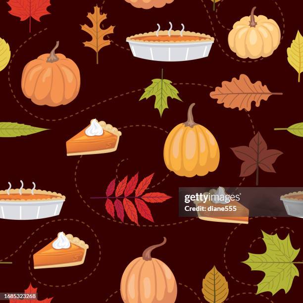 fall pumpkin pie seamless pattern - pumpkin pie background stock illustrations