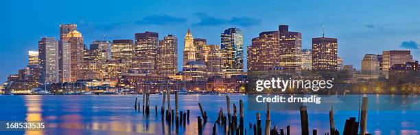 boston cityscape in early evening - panorama - boston financial district stock pictures, royalty-free photos & images