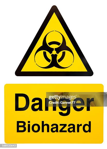biohazard warning sign - biohazard symbol stockfoto's en -beelden