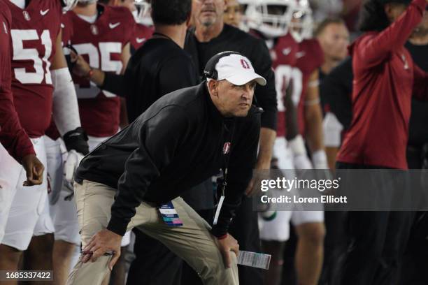 Head coach Troy Taylor of the Stanford Cardinal looks on during the second half against the Arizona Wildcats at Stanford Stadium on September 23,...