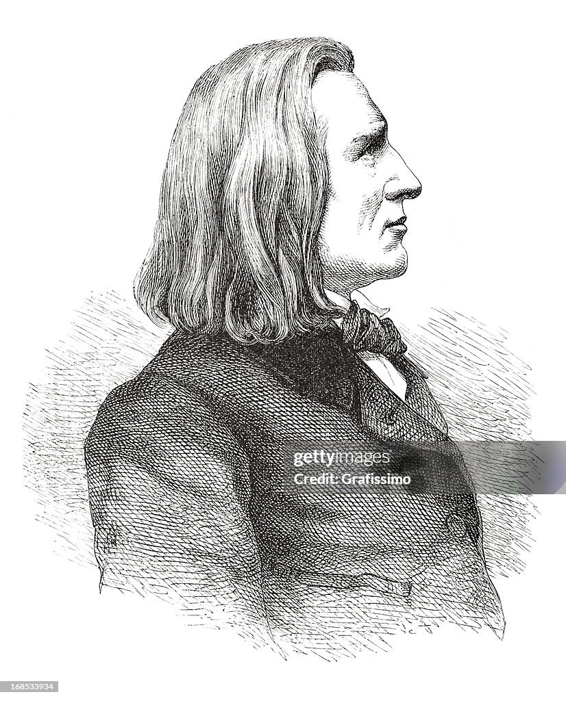 Engraving of composer Franz Liszt from 1882