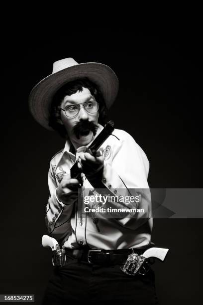 black and white fun silly portrait of western cowboy - cowboy black and white american male portrait stock pictures, royalty-free photos & images