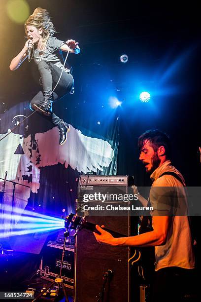Vocalist / guitarist Emily Armstrong and bassist Chris Null of Dead Sara perform at El Rey Theatre on May 9, 2013 in Los Angeles, California.