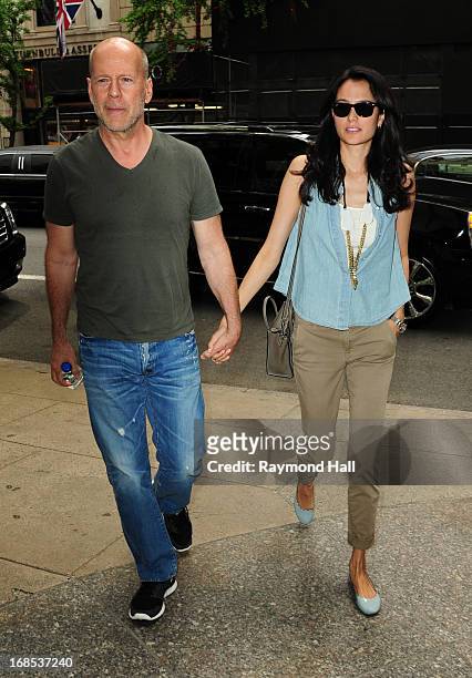 Actor Bruce Willis and Emma Heming are seen outside her hotel on May 10, 2013 in New York City.