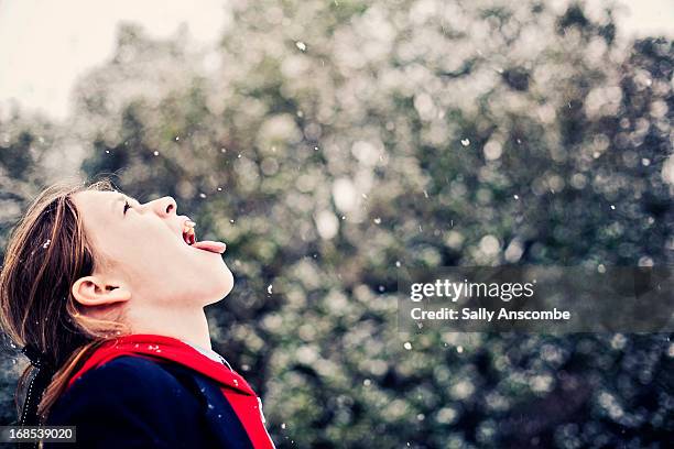 catching snowflakes - catching snowflakes stock pictures, royalty-free photos & images
