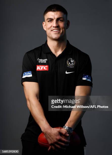 Brayden Maynard of the Magpies poses during the Collingwood Magpies Grand Final Media Opportunity at the AIA Vitality Centre on September 24, 2023 in...