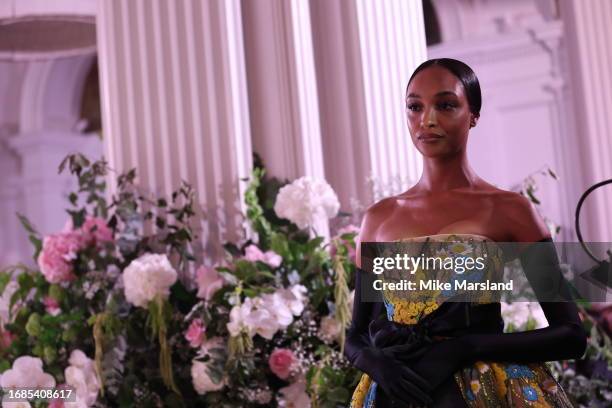 Jourdan Dunn walks the runway at the Richard Quinn show during London Fashion Week September 2023 at the Andaz Hotel on September 16, 2023 in London,...