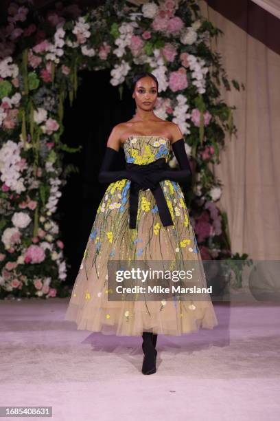 Jourdan Dunn walks the runway at the Richard Quinn show during London Fashion Week September 2023 at the Andaz Hotel on September 16, 2023 in London,...