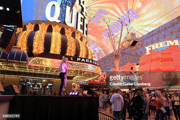 Singer Leah Jenner of the band Brandon & Leah performs at the fourth annual Las Vegas Ultimate Elvis Tribute Artist Contest at the Fremont Street...