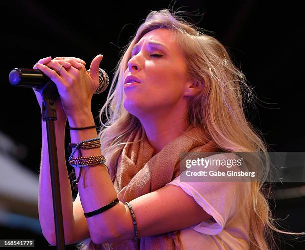 Singer Leah Jenner of the band Brandon & Leah performs at the fourth annual Las Vegas Ultimate Elvis Tribute Artist Contest at the Fremont Street...