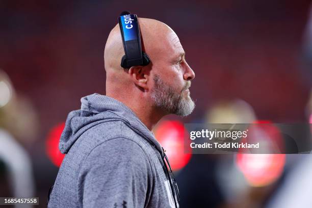 Head coach Trent Dilfer of the UAB Blazers reacts during the fourth quarter against the Georgia Bulldogs at Sanford Stadium on September 23, 2023 in...