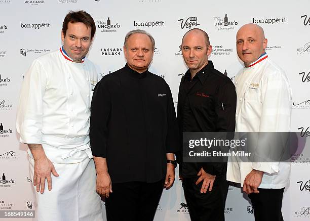 Chefs Claude Le Tohic, Joel Robuchon, Steve Benjamin and Eric Bouchenoire arrive at Vegas Uncork'd by Bon Appetit's Grand Tasting event at Caesars...