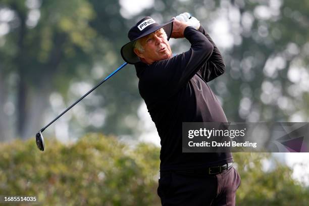 Kirk Triplett of the United States plays his tee shot on the third hole during the second round of the Sanford International at Minnehaha Country...