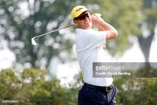 John Senden of Australia plays his tee shot on the third hole during the second round of the Sanford International at Minnehaha Country Club on...