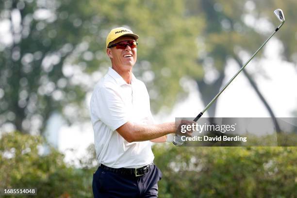 John Senden of Australia plays his tee shot on the third hole during the second round of the Sanford International at Minnehaha Country Club on...