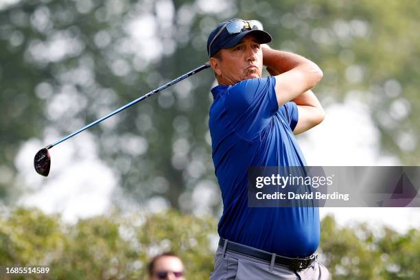 Shane Bertsch of the United States plays his tee shot on the third hole during the second round of the Sanford International at Minnehaha Country...