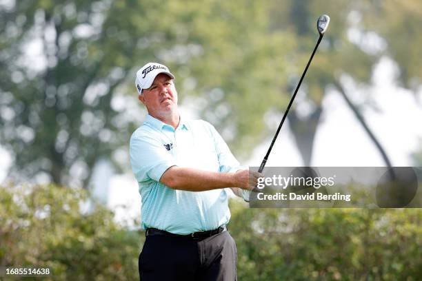 Boo Weekley of the United States plays his tee shot on the third hole during the second round of the Sanford International at Minnehaha Country Club...