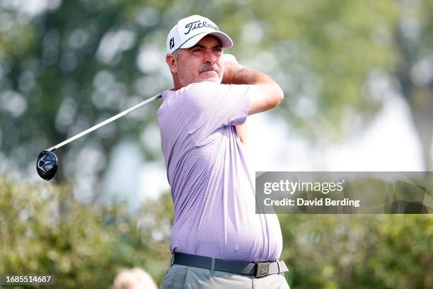 David Branshaw of the United States plays his tee shot on the third hole during the second round of the Sanford International at Minnehaha Country...