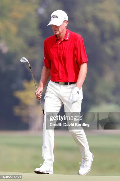 Steve Stricker of the United States walks along the third hole during the second round of the Sanford International at Minnehaha Country Club on...