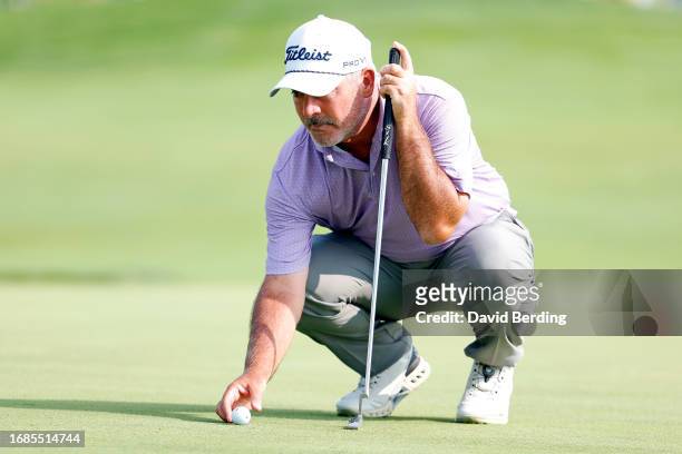 David Branshaw of the United States lines up a putt on the 16th hole during the second round of the Sanford International at Minnehaha Country Club...