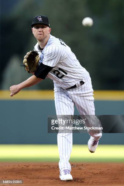 Starting pitcher Kyle Freeland of the Colorado Rockies throws against the San Francisco Giants in the first inning at Coors Field on September 16,...
