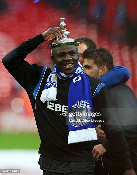 Arouna Kone of Wigan Athletic celebrates victory after the FA Cup with Budweiser Final between Manchester City and Wigan Athletic at Wembley Stadium...