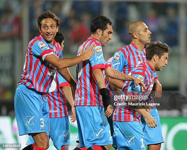 Alejandro Gomez of Catania celebrates the opening goal during the Serie A match between Calcio Catania and Pescara at Stadio Angelo Massimino on May...