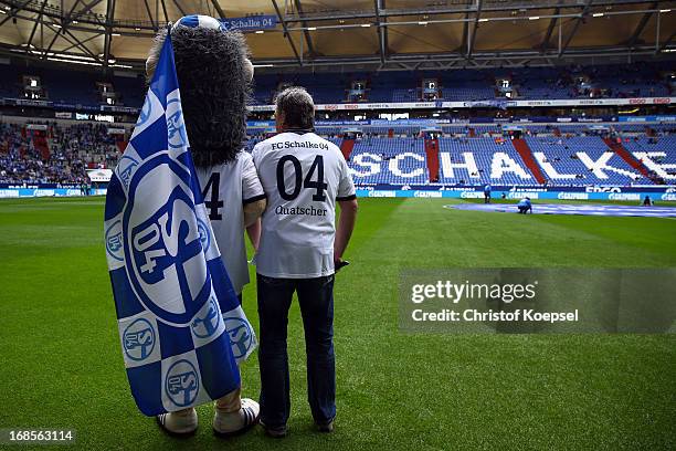 MAscot Erwin poses prior to the Bundesliga match between FC Schalke 04 and VfB Stuttgart at Veltins-Arena on May 11, 2013 in Gelsenkirchen, Germany.