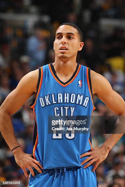 Kevin Martin of the Oklahoma City Thunder looks on in Game Three of the Western Conference Semifinals against the Memphis Grizzlies during the 2013...