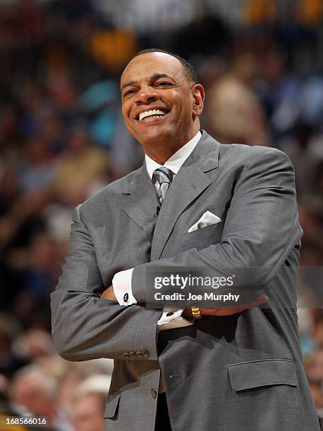 Lionel Hollins, Head Coach of the Memphis Grizzlies, smiles in Game Three of the Western Conference Semifinals against the Oklahoma City Thunder...