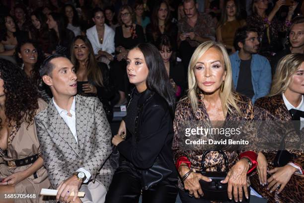 Jesus Reyes, Victoria Federica de Marichalar y Borbon and Carmen Lomana attend the front row at the Lola Casademunt By Maite fashion show during the...