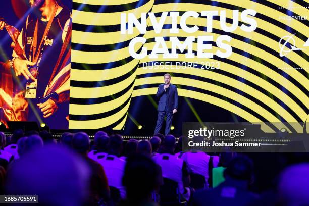 Prince Harry, Duke of Sussex during the closing ceremony of the Invictus Games Düsseldorf 2023 at Merkur Spiel-Arena on September 16, 2023 in...