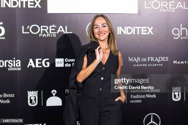 Carme Barcelo attends the front row at the Lola Casademunt By Maite fashion show during the Mercedes Benz Fashion Week Madrid at Ifema on September...