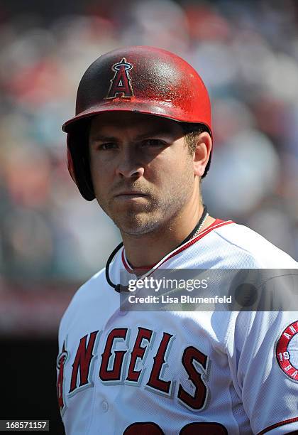 Brendan Harris of the Los Angeles Angels of Anaheim waits on deck during the game against the Baltimore Orioles at Angel Stadium of Anaheim on May 4,...
