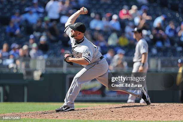 Jesse Crain of the Chicago White Sox pitches against the Kansas City Royals at Kauffman Stadium on May 6, 2013 in Kansas City, Missouri.