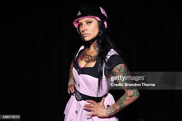 Blood Bath Binki of the Beauty School Knockouts poses prior to a Mini Bout of the Sydney Roller Derby League on May 11, 2013 in Sydney, Australia....