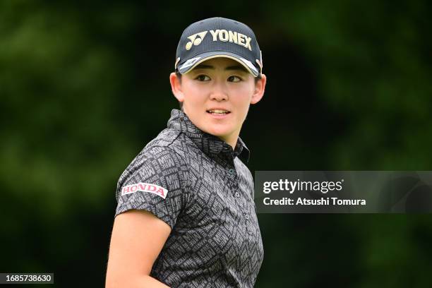 Akie Iwai of Japan is seen on the 9th green during the final round of 54th SUMITOMO LIFE Vitality Ladies Tokai Classic at Shin Minami Aichi Country...