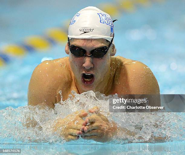 Chase Kalisz of the North Baltimore Aquatic Club competes in the men's 200m Breaststroke A-Final at the Mecklenburg County Aquatic Center in...