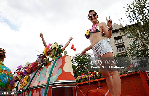 Paradegoer is seen on Allen Parkway during the 26th Annual Houston Art Car Parade on May 11, 2013 in Houston, Texas.