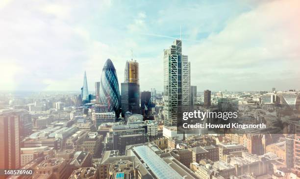 city of london elevated view - gherkin london stock pictures, royalty-free photos & images