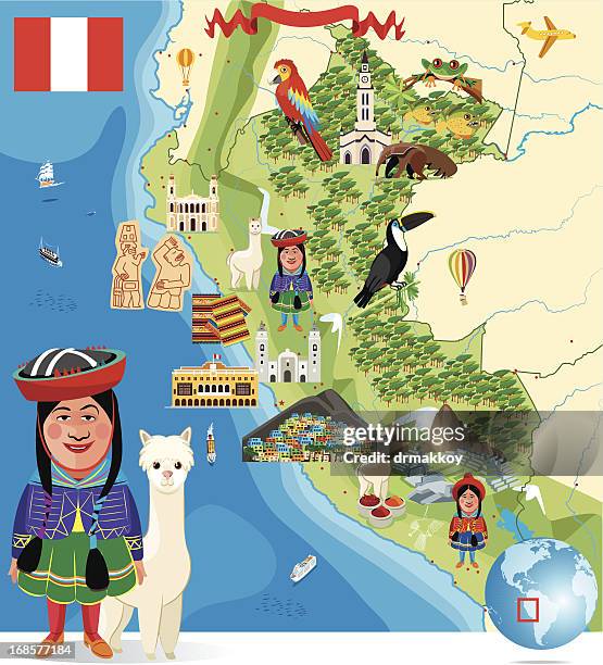 cartoon map of peru - ica peru stock illustrations